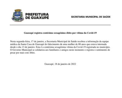 Guaxupé registra centésimo sexagésimo óbito por vítima da Covid-19